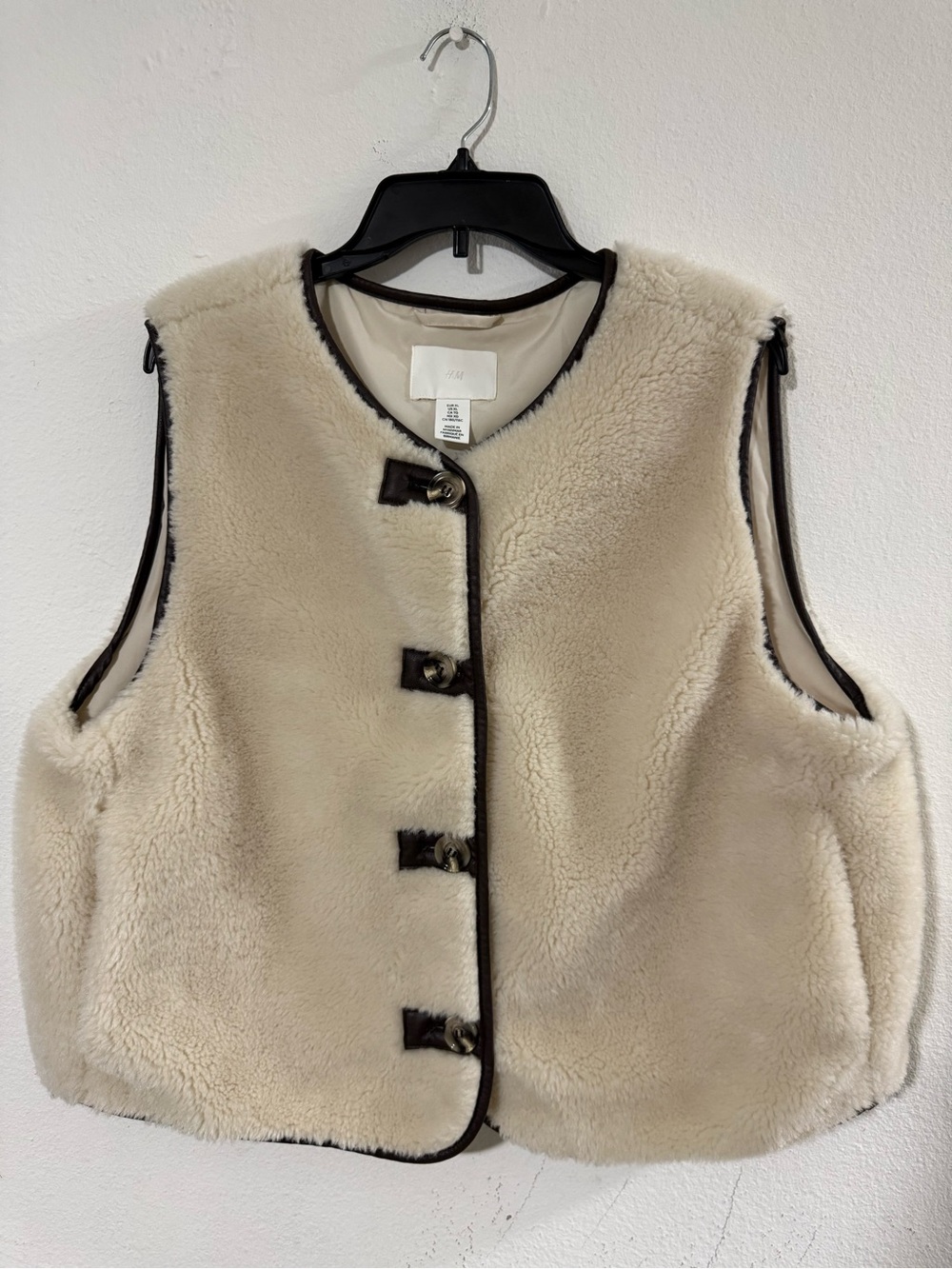 H&M Cream Faux Shearling Vest with Dark Trim
